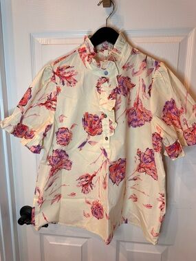 entro Cream Blouse with Pink and Purple Floral Print
